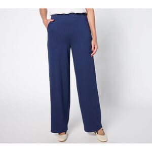 Denim & Co. Women's Pants Sz S Knit Twill Full Length Wide Leg Pant Blue A657861